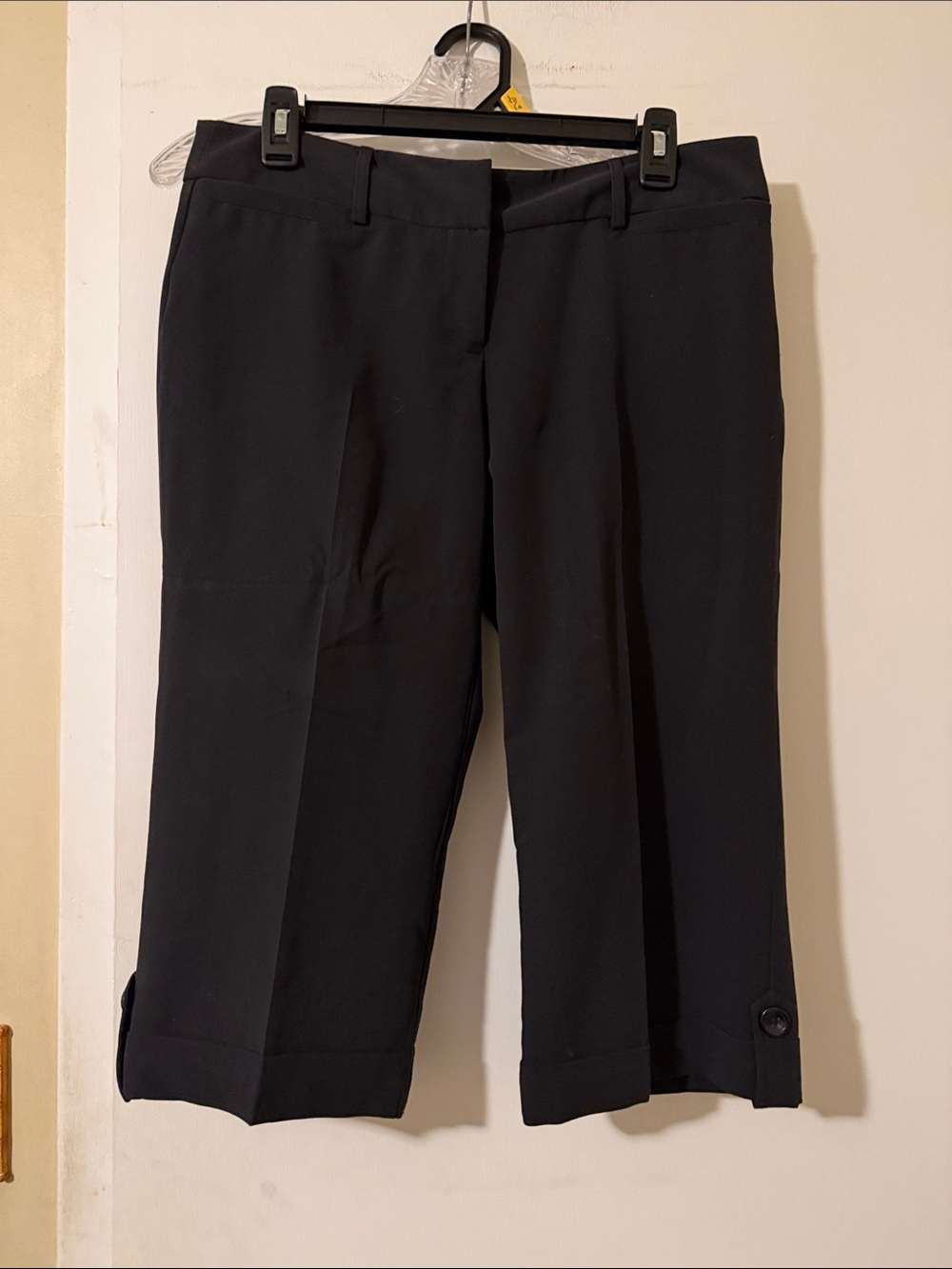 Women's Black Capri Pants with Cuffed Hem